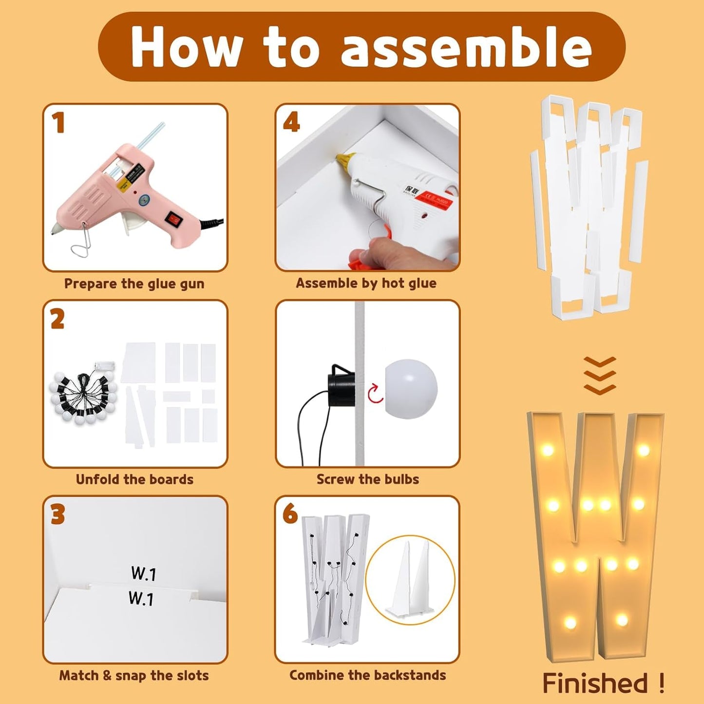 imprsv Marquee Light Up Letters, 4FT Mosaic Letters with Light for Baby Shower Graduation Party Decor, Large W for Engagement Wedding Party Decorations (Need to Assemble)