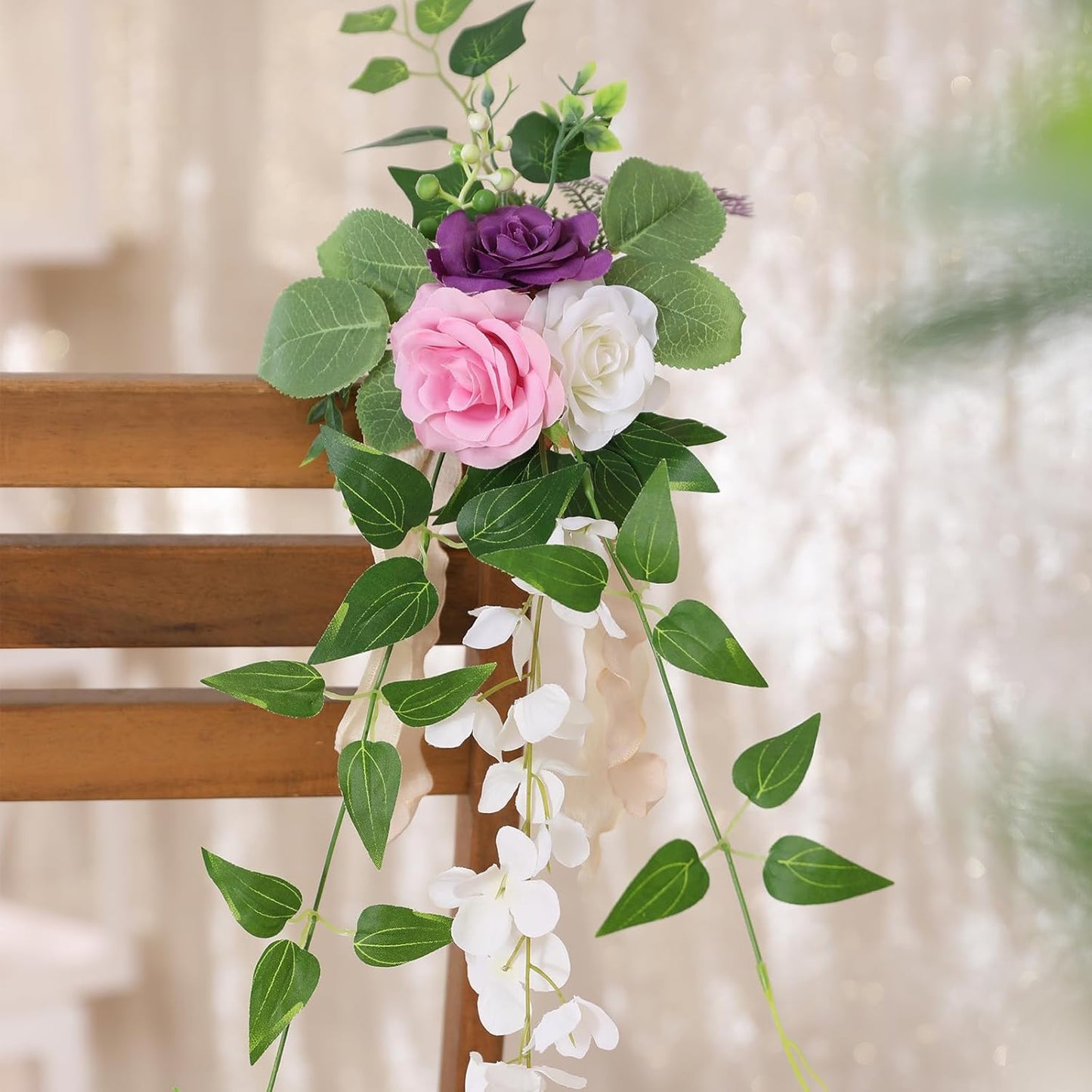 Wedding Aisle Decorations Set of 10 Chair Back Flowers Floral Pew Wedding Decorations for Ceremony with Chiffon Ribbons Fall Decor