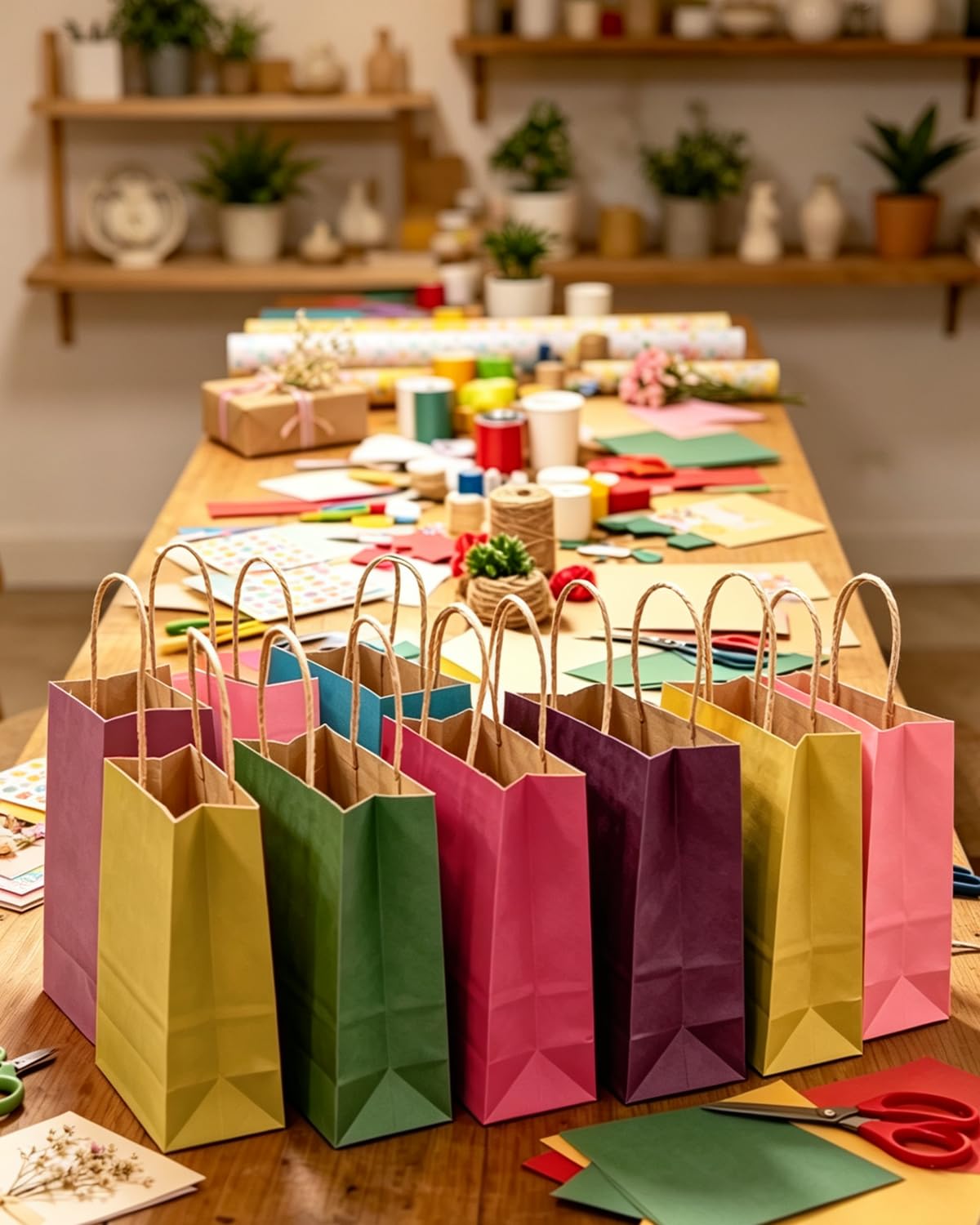 qiqee 24Pcs Small Gift Paper Bag with Handles Bulk - 8.3"x6"x3. 15" Rainbow Party Bags - Mulit Color