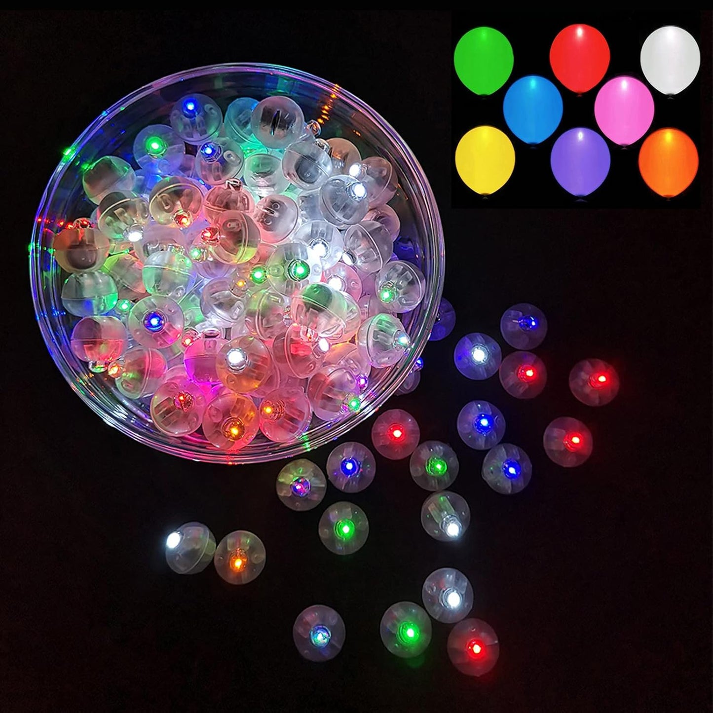 100pcs Multicolor LED Balloon Lights, Rainbow Colored Round Led Flash Mini Ball Lights for Paper Lantern Balloon, Indoor Outdoor Party Event Fun Birthday Party Wedding Halloween Christmas Decorations