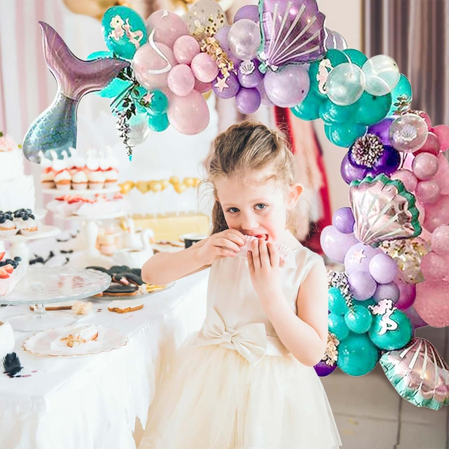 DIY Balloon Garland Kit 95pack, Gold Confetti Balloons & Blue Pink Purple Latex Balloons for Baby Shower, Wedding, Birthday, Graduation,Party