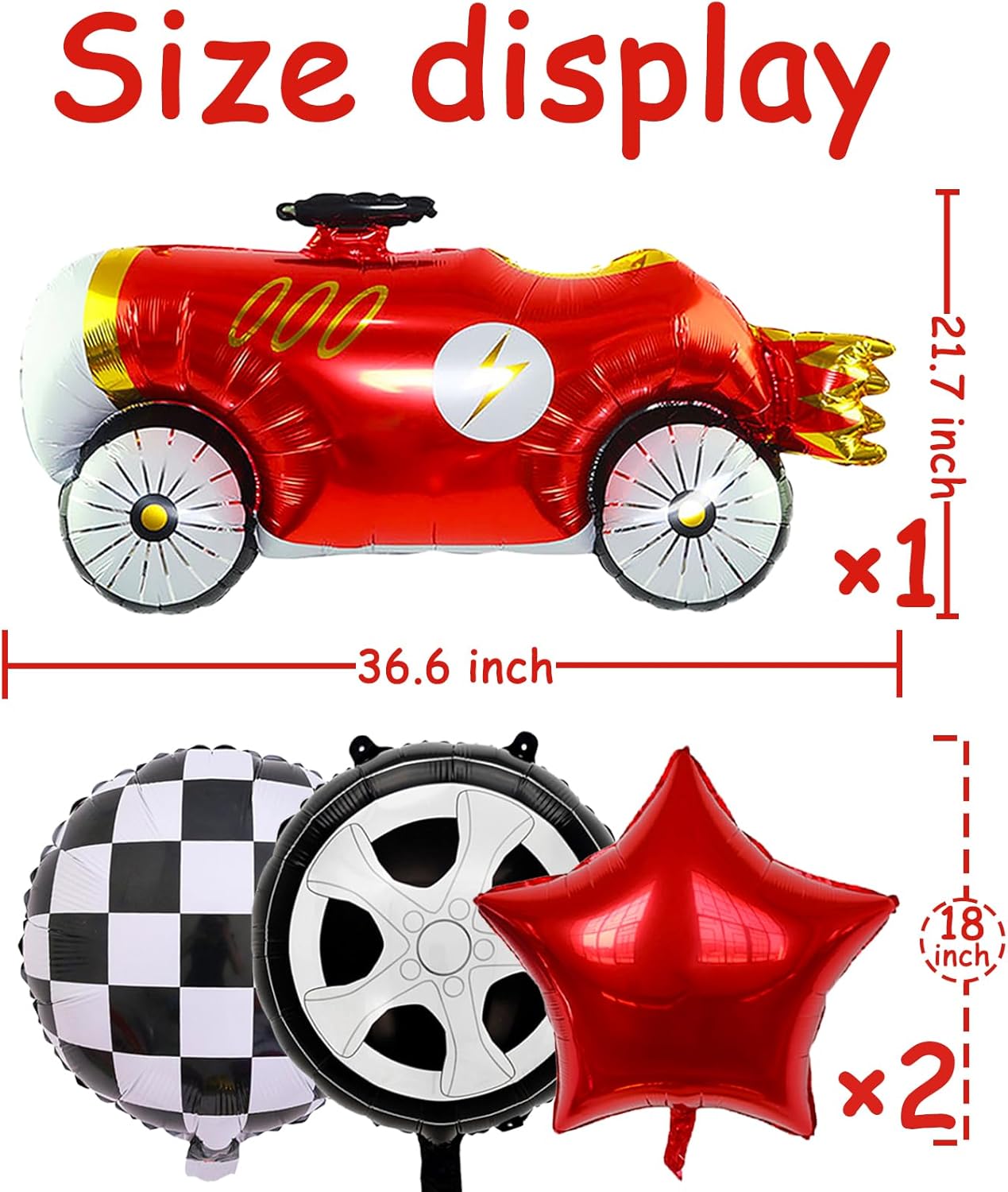 7 Pcs Vintage Race Car Balloon Set,Black and White Checkered Car Wheel Red Star Foil Helium Balloon,Racing Theme Birthday Party Baby Shower Decorations Supplies