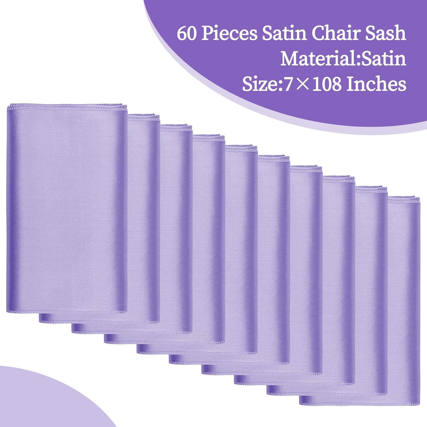 fani 60 PCS Lavender Purple Satin Chair Sashes Bows Universal Chair Cover for Wedding Reception Restaurant Event Decoration Banquet,Party,Hotel Event Decorations (7 x 108 inch)