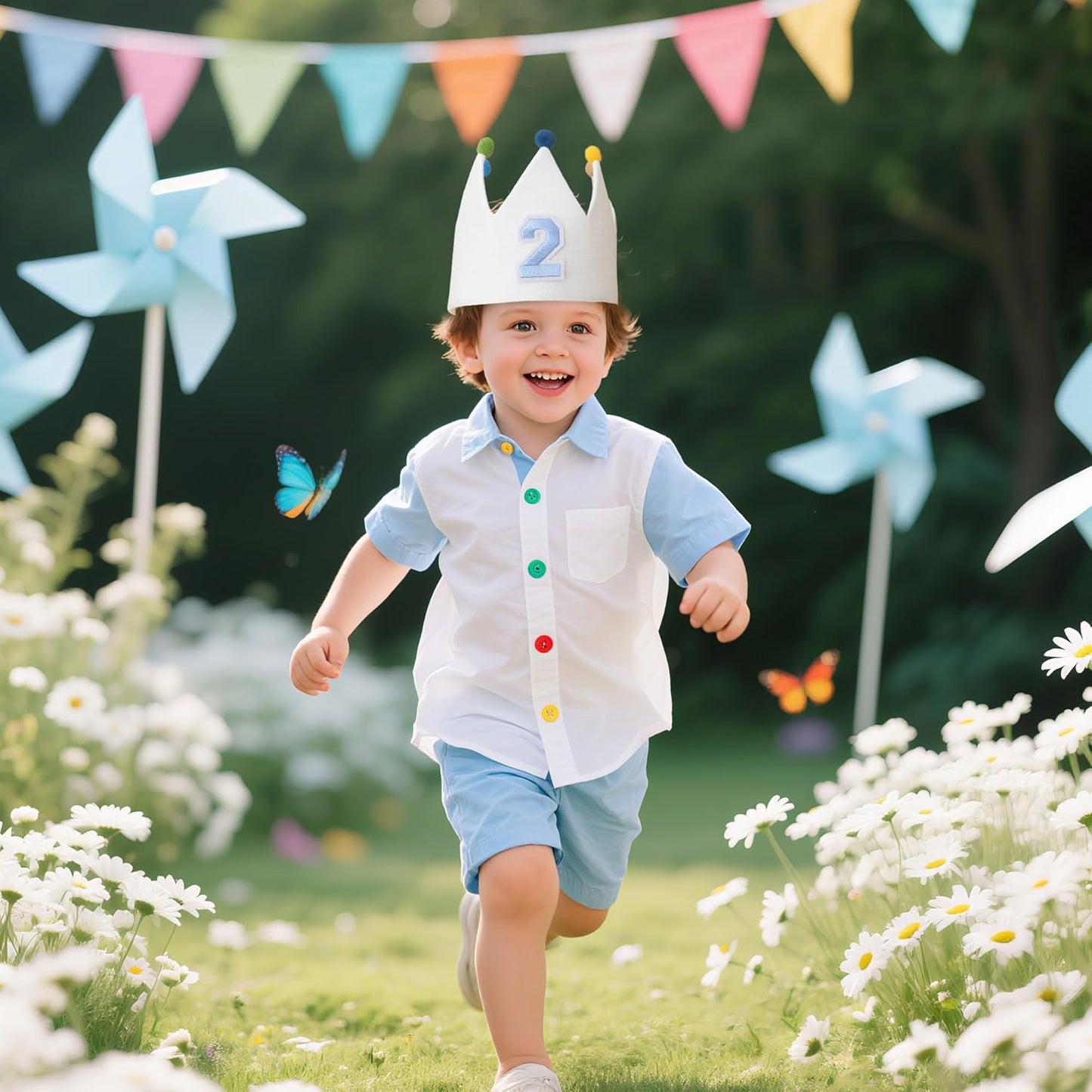 Muslin Crown Hat 1-3 Birthday For Baby Boy Girl Party Decoration Blue Pink Headband