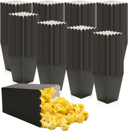 CertBuy 200 Pcs Black Popcorn Boxes, Paper Popcorn Bags, Cardboard Popcorn Container, Reusable Mini Paper Popcorn Containers for Party, Birthday, Wedding Decoration (2.2 x 4.2 x 3 in)