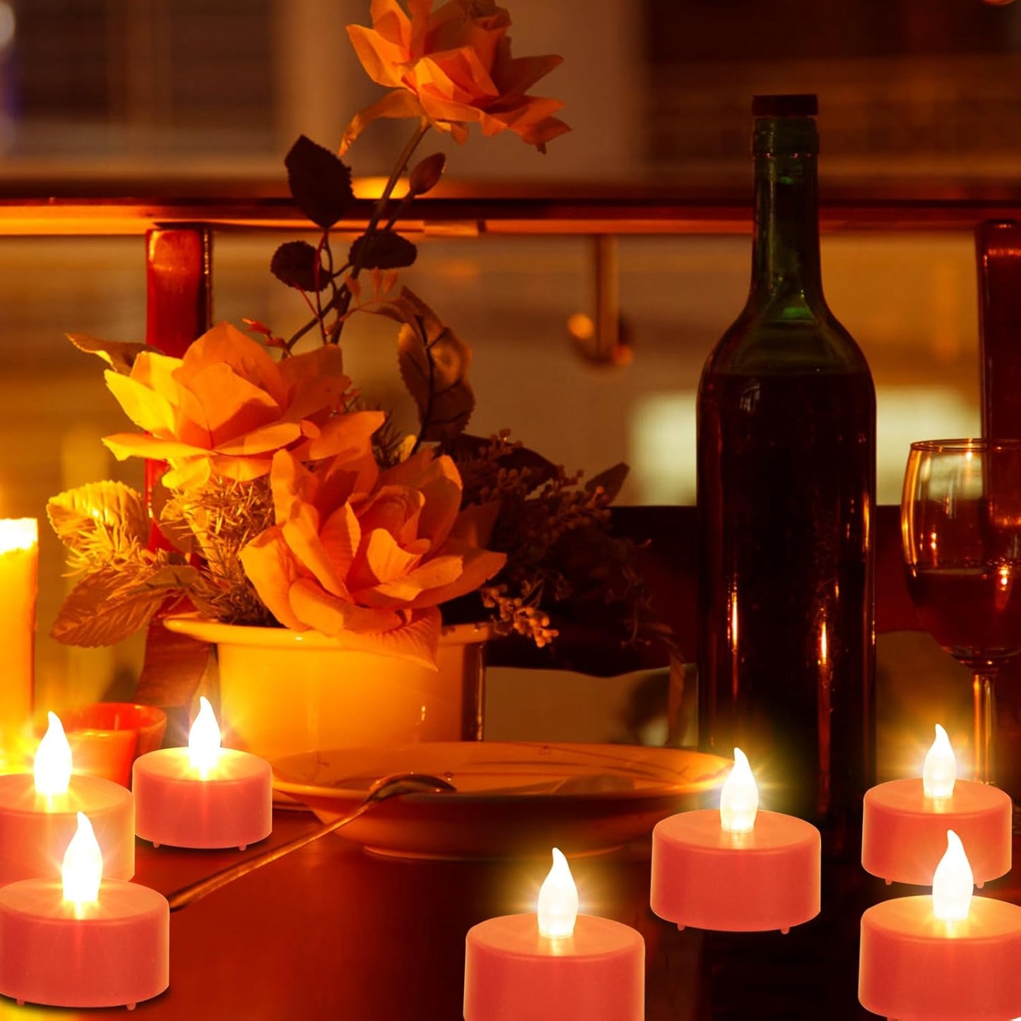 LED Tea Lights Candles- 50PACK Red Flameless Candles Realistic and Bright Flickering Long Lasting 200Hours for Holiday Celebration,Party, Home Decoration,Battery Operated