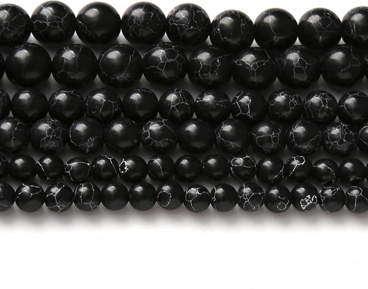 Black Turquoise Stone Beads Gemstone Round Crystal Energy Jade Beads Stone Beads for Jewelry Making DIY Bracelet Necklace Jewelry Making 1 Strand 15.5inch 4MM