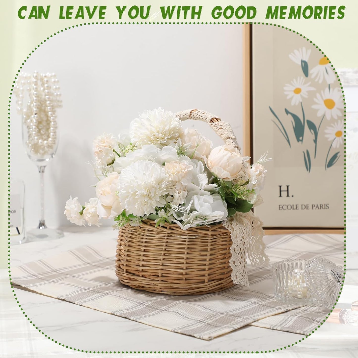 Tigeen Artificial Flowers Artificial Peonies Silk Flowers Faux Peony Fake Peony Silk Hydrangea Bouquet for Wedding Table Centerpiece Floral Vase Decor(White,24 Bundles)