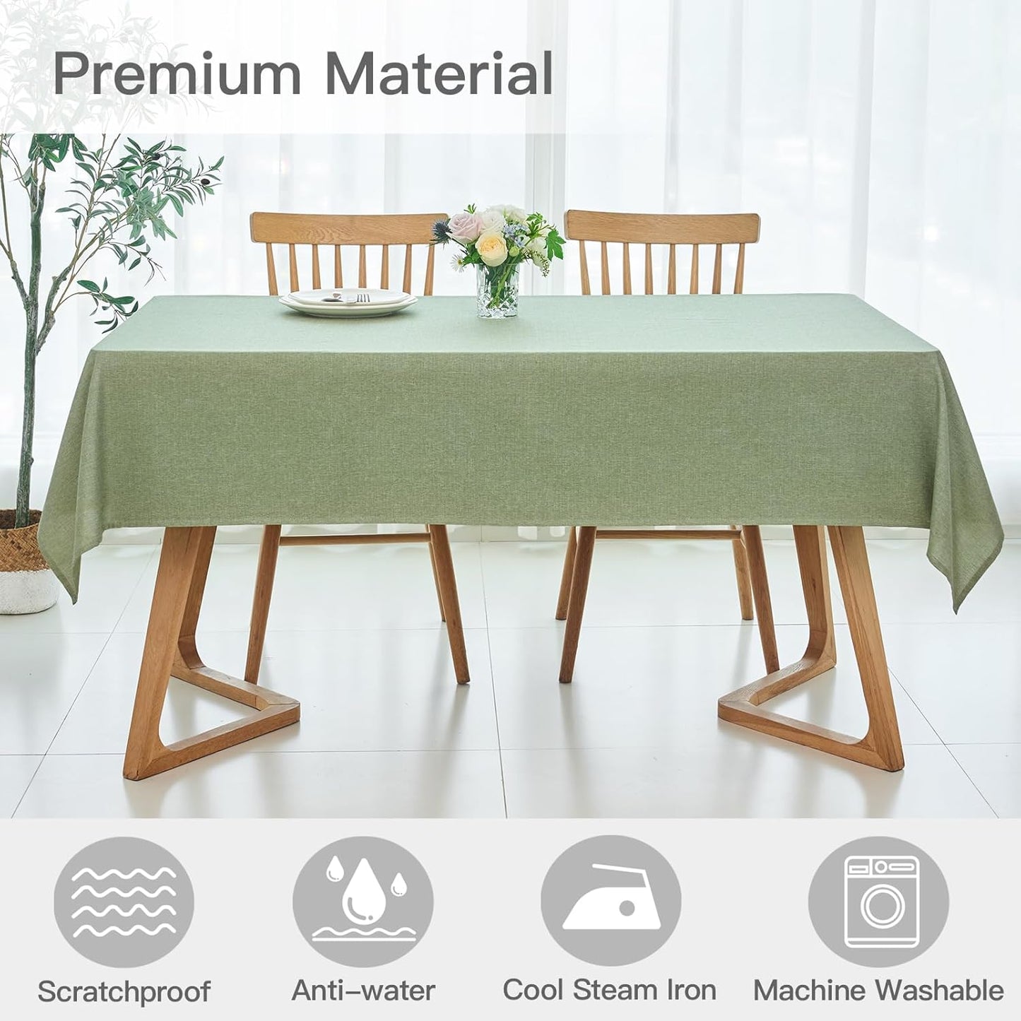 maxmill Square Tablecloth Linen Texture Stain Resistant Waterproof Wrinkle Resistant Washable Soft Table Cloth, Decorative Fabric Table Cover for Dining Room Dinner Party, 52 x 52 Inch, Sage Green