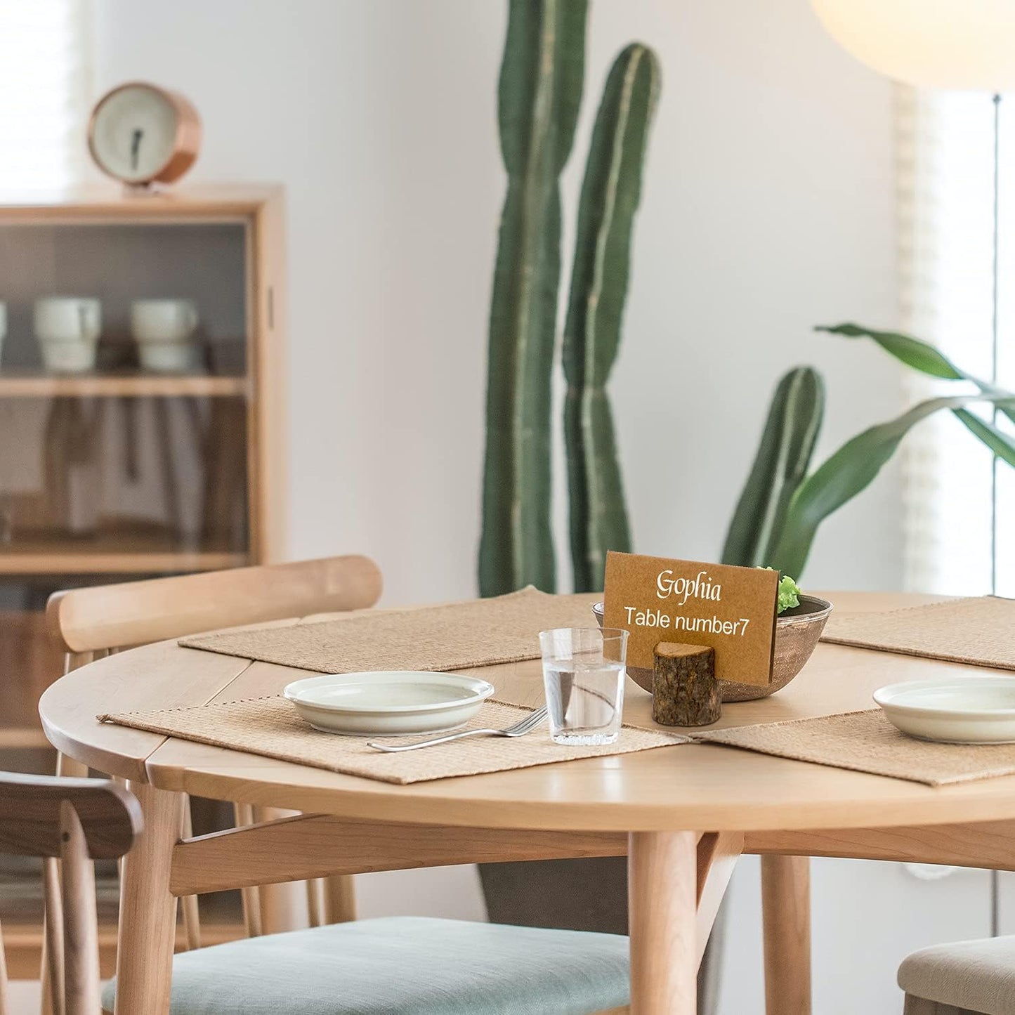 Wood Place Card Holders, 30Pcs Rustic Wooden Table Number Holders and 50Pcs Kraft Place Cards, Wood Photo Picture Holder for Wedding Party Table Name and More