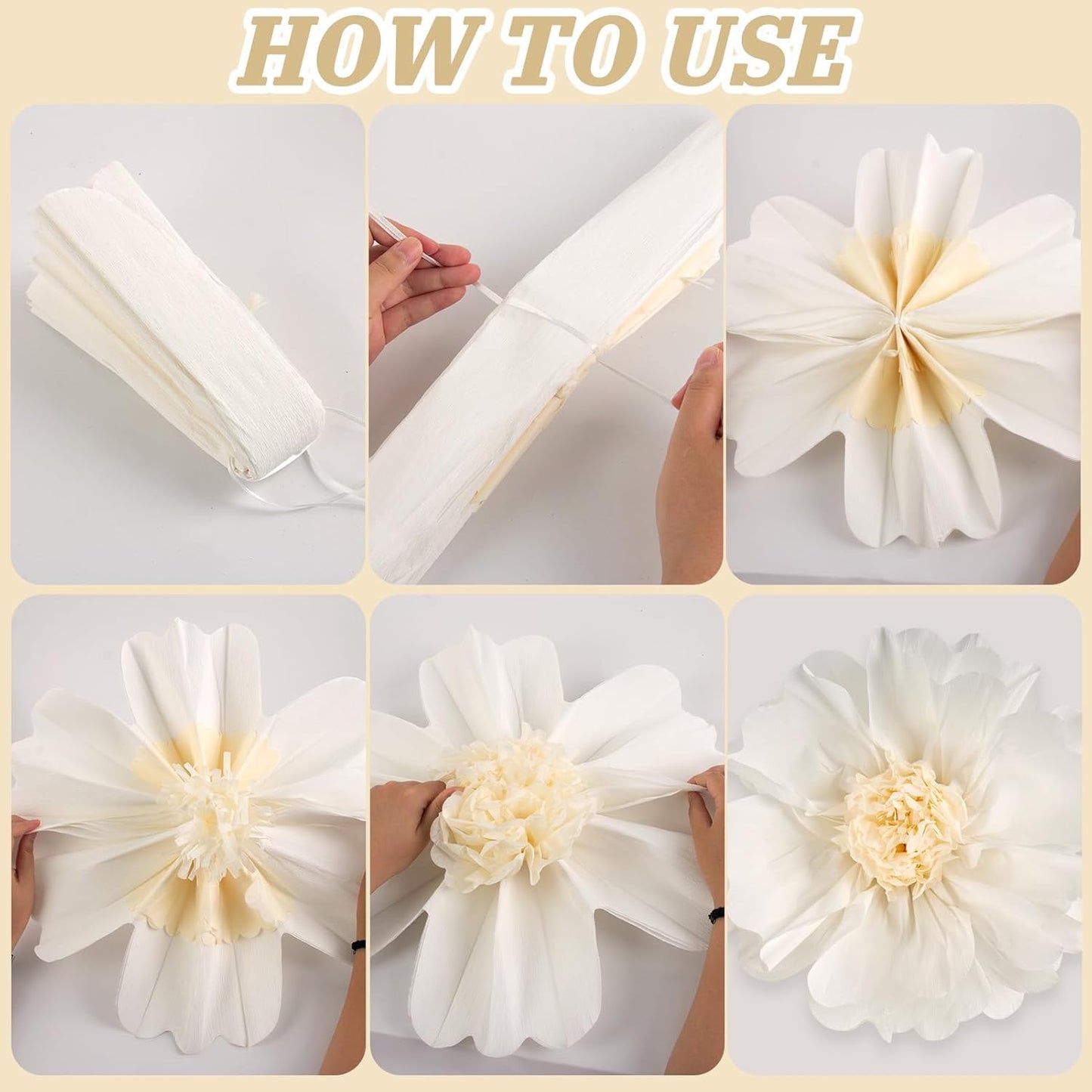 SUNBEAUTY 4 Pcs 20" White Giant Paper Flowers Large Crepe Tissue Artificial Paper Flowers Decorations for Wedding Party Wall Table Birthday Baby Shower Bridal Nursery Room Tea Party Backdrop Decor