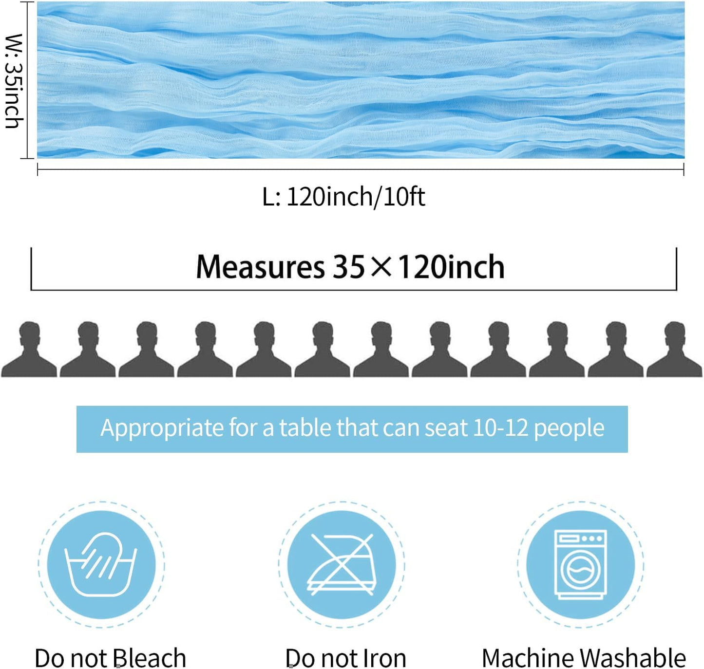 6 Pack Baby Blue Cheesecloth Table Runner 120 inch Gauze Cheese Cloth Table Runner Light Blue 10FT Boho Sheer Runner for Wedding Party Baby Shower Birthday Boy's Room Home Decor