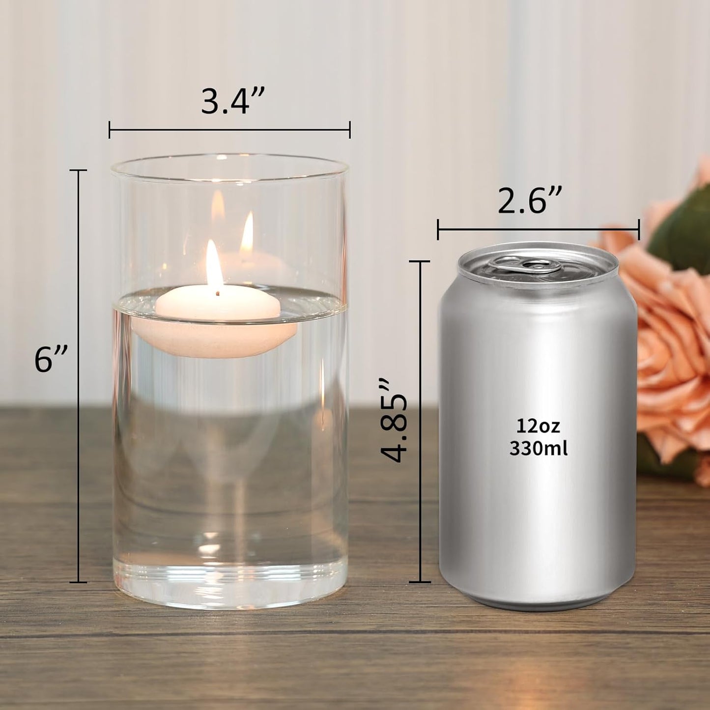 12pcs Clear Cylinder Vases for Centerpieces, Glass Flower Vases for Wedding Decorations and Home Decor, 6 Inch Glass Hurricane Candle Holder for Table Shelf