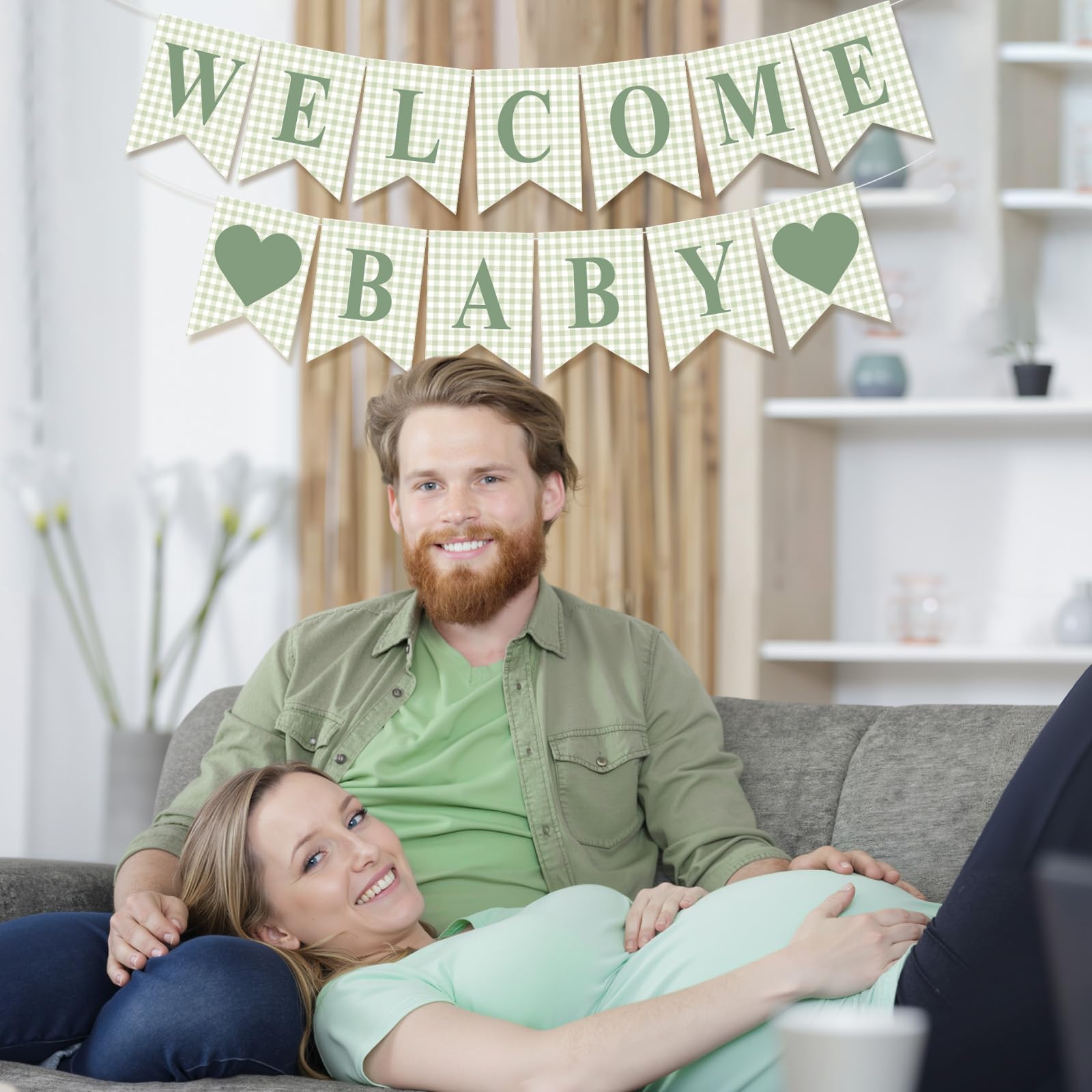 Hahafelt Welcome Baby Banner for Baby Shower Decorations, Green
