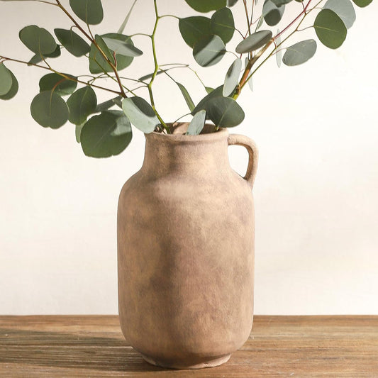 Ceramic Flower Vase Home Decor - 9.7 inch Large Table Flowers Vases Living Room Bedroom Plant Decorations Farmhouse Vintage for Kitchen Shelf Office Coffee Dining Desk House Women (Retro, 9.7")