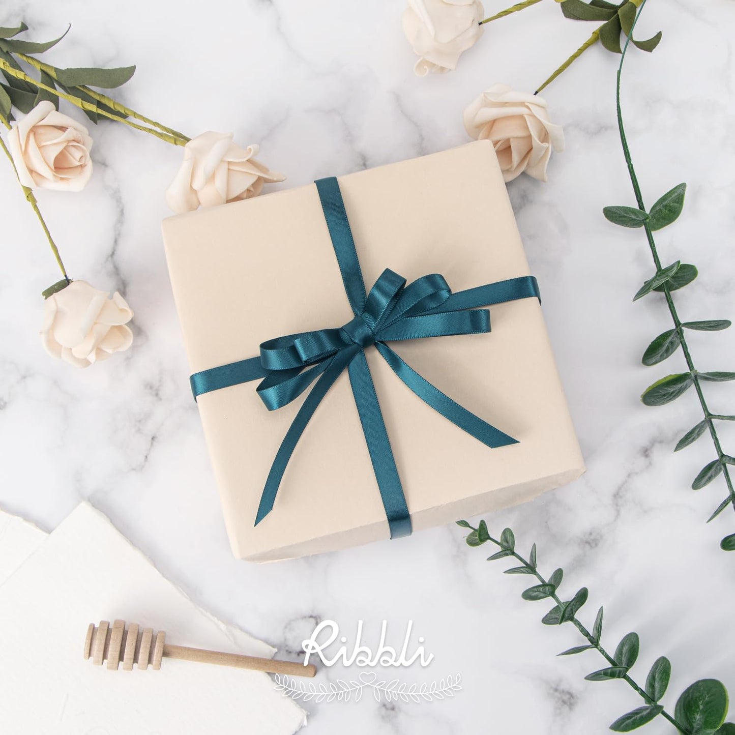 Ribbli Double Faced Teal Satin Ribbon,3/8” x Continuous 25 Yards,Use for Bows Bouquet,Gift Wrapping,Floral Arrangement