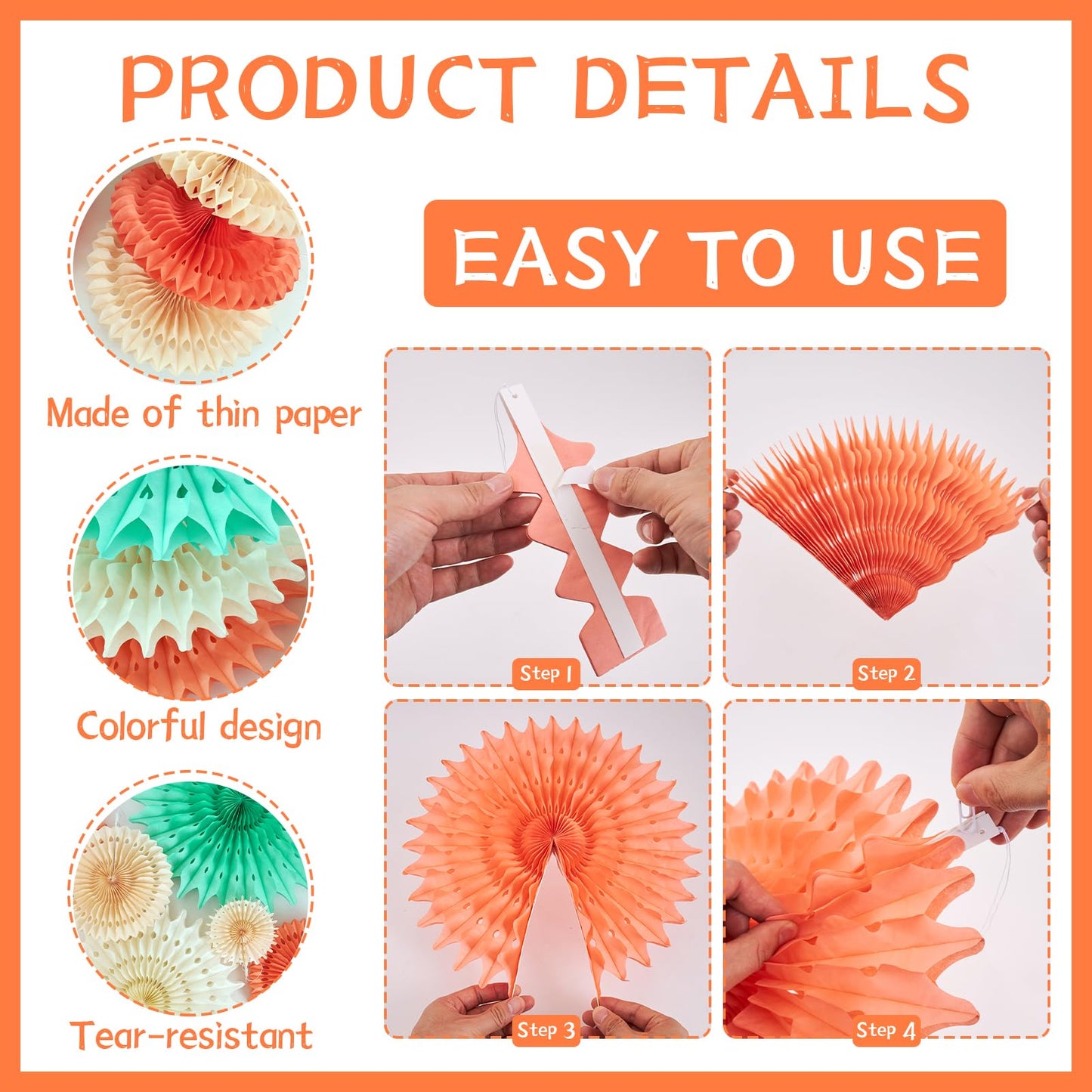 SUNBEAUTY Pack of 11 Hanging Honeycomb Paper Fans Party Decoration Paper Decoration for Birthday