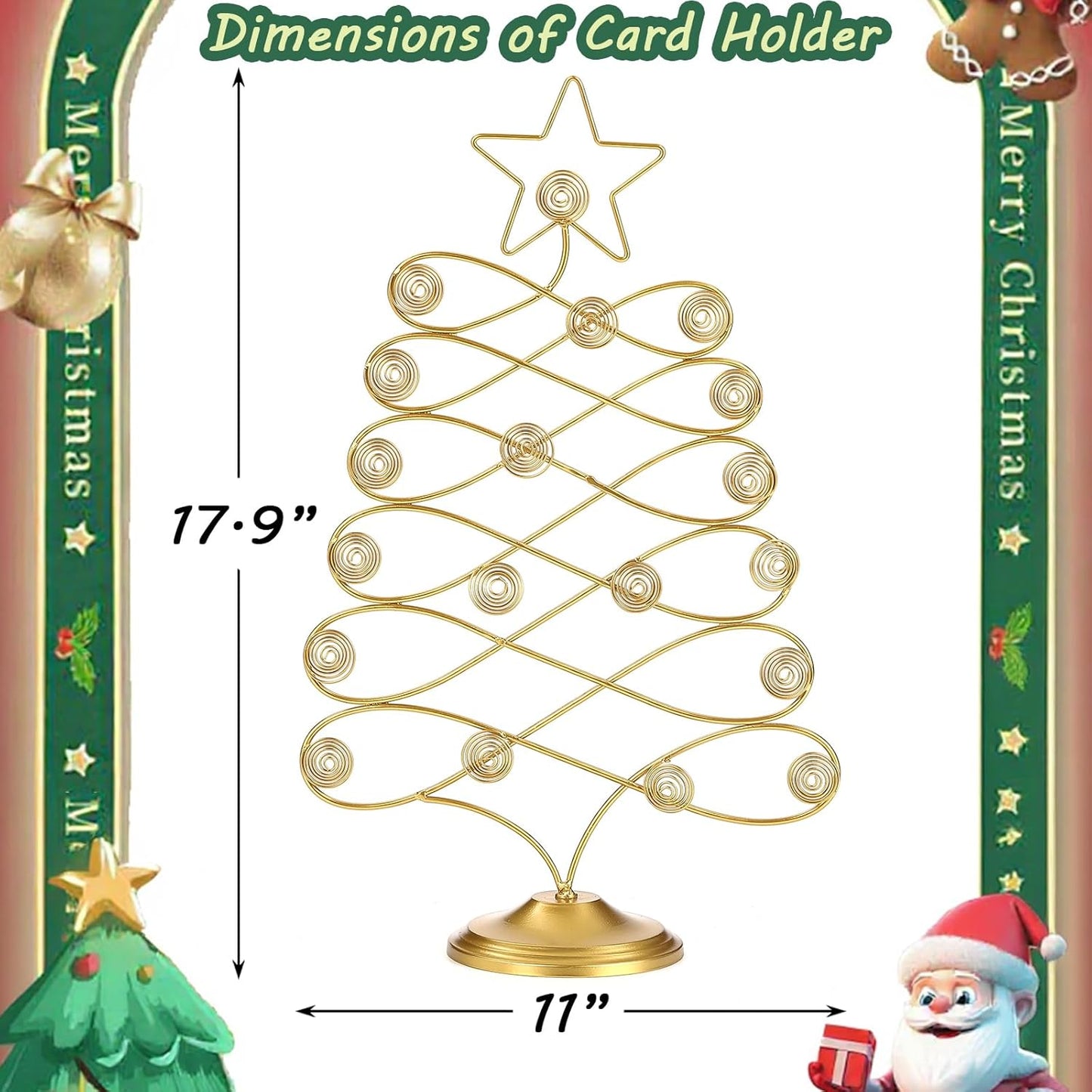 Christmas Tree Card Holder Tabletop, 18 Inch Gold Tree Holiday Card Display Stand, Metal Decorative Cards and Photo Holder Rack, Christmas Display Tree Stand Holds up to 19 Place and Gift Cards