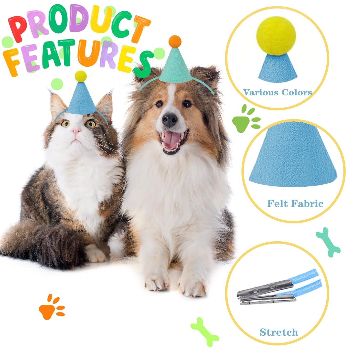 Muccibi 6pcs mini party hats for stuffed animals,birthday party hats (Birthday Decorations for