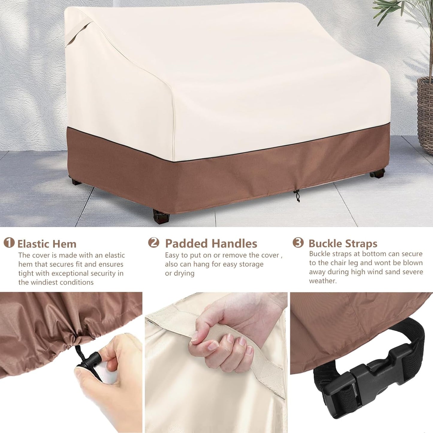 Okcool Heavy Duty Patio Sofa Cover, 100% Waterproof 3-Seater Outdoor Sofa Cover Fits up to 79W x 38D x 35H Inches, Lawn Patio Furniture Covers,Beige & Brown