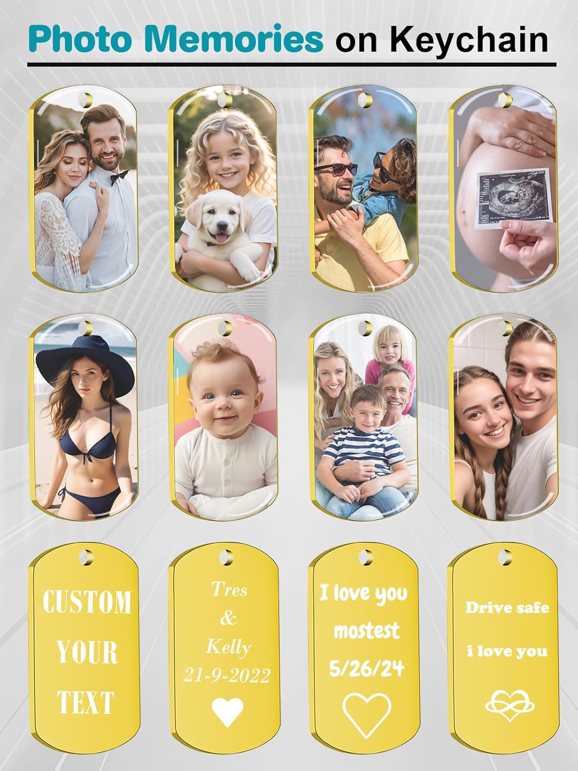 Custom Keychain with Picture - Personalized Photo LOGO Text Customized Key Chain for Boyfriend Dad Men Gifts
