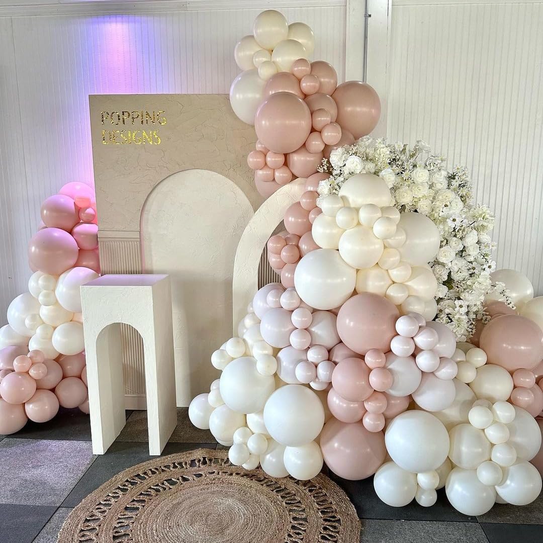 Pastel Pink and White Balloons, 12 Inch 35PCS Light Baby Pink Beige Cream White with Clear Latex Balloon for Girls Birthday Bachelorette Party Bridal Baby Shower Winter Party Decorations Supplies
