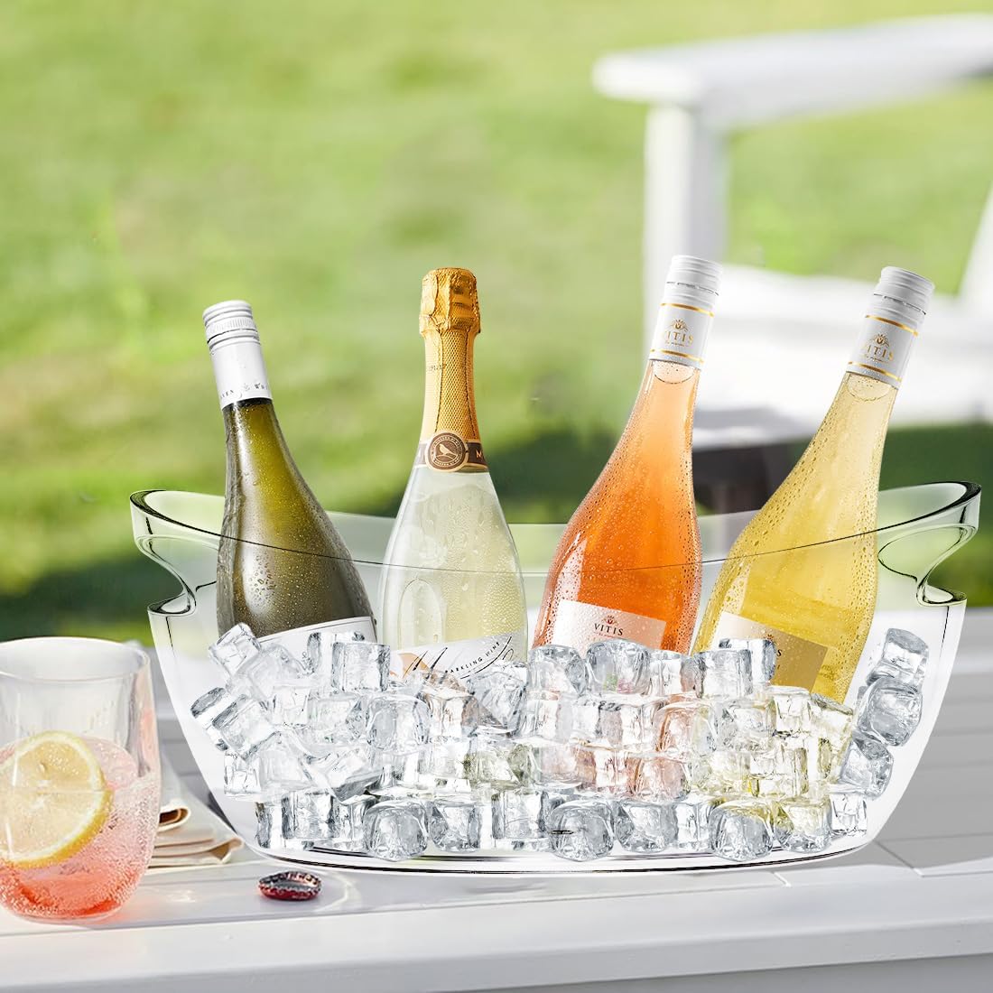 Ice Buckets for Parties, Ice Bucket 2 Pcs Acrylic Champagne Beverage with 2 Ice Bucket Scoop for Champagne Beer Sparkling Wine Cocktails 5L (Clear)