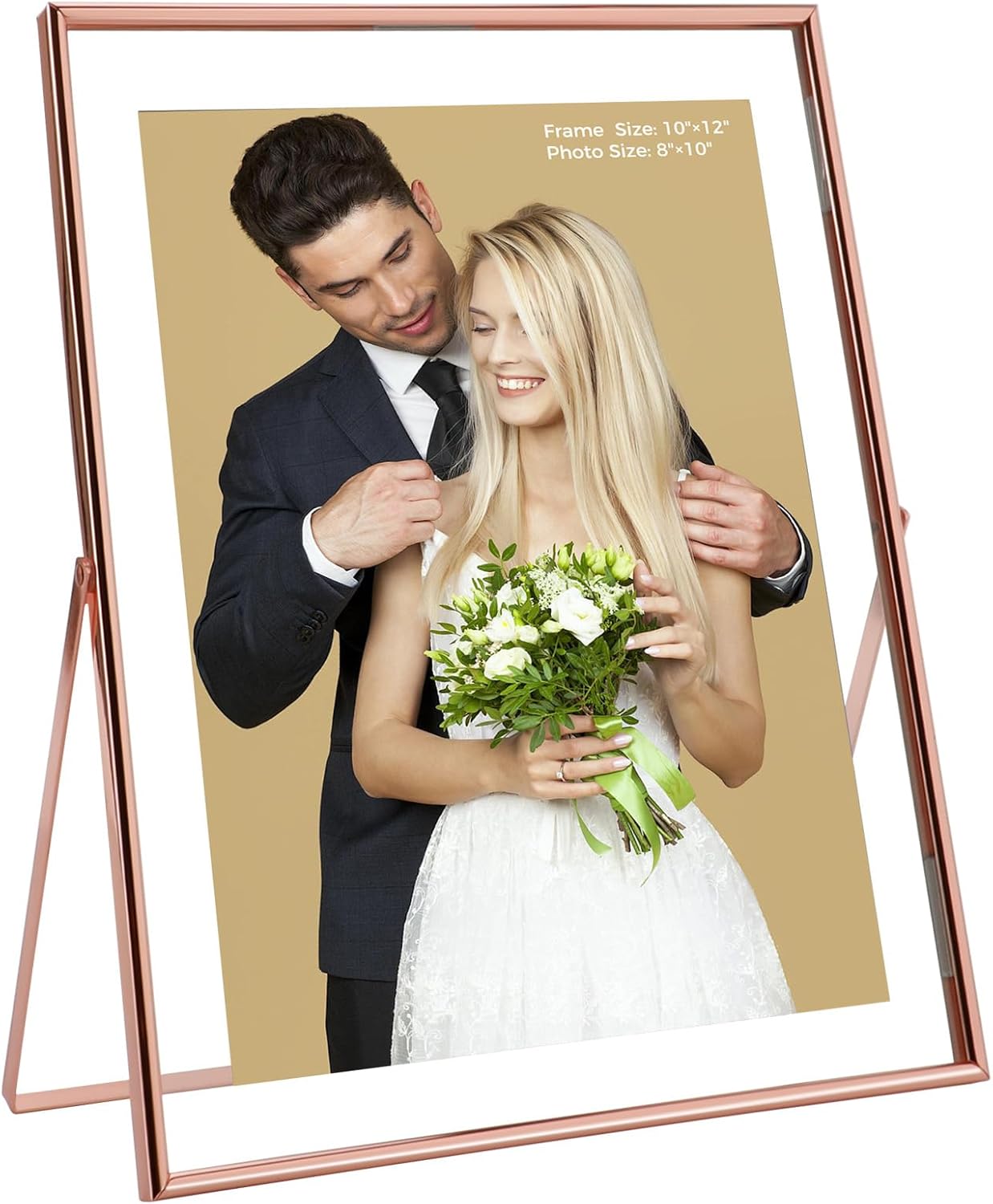 Rose Gold Floating Frame, 10"x12", Vertical, For Picture 9x11, 8.5x11, 8x10, Tabletop Shelf Photo Frame, Classy Gift For Festival, Wedding, Home or Office Décor