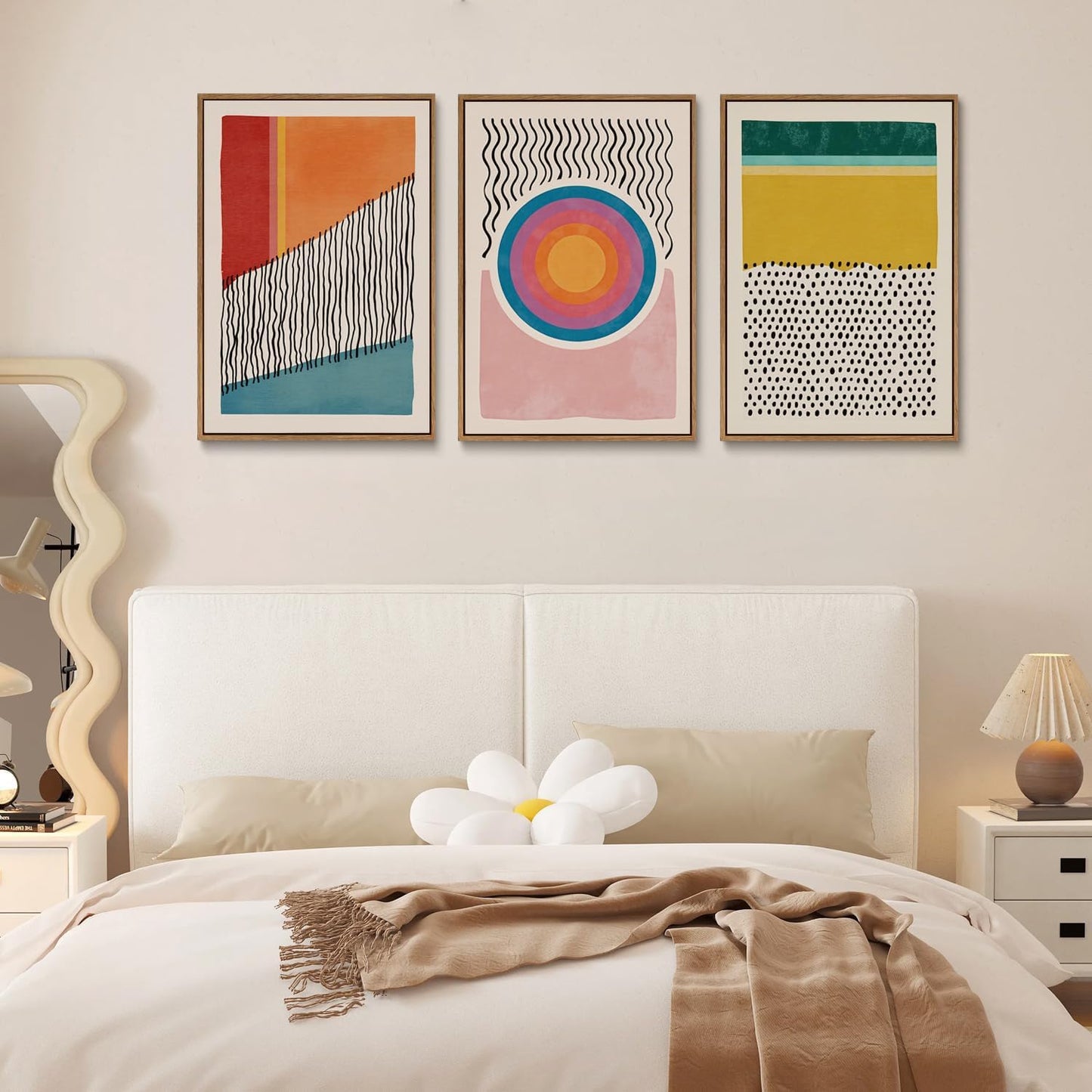 myusuar 3 Piece Large Modern Abstract Canvas Framed Wall Art For Living Room, Midcentury Minimalist Boho Wall Art Decor Posters Prints For Bedroom Office, 24x36in