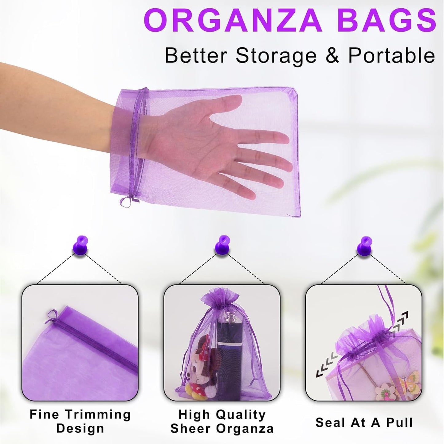 ANZNKU 50 Pack Premium Sheer Organza Bags 6x9 inches, Mesh Bags Drawstring for Halloween, Organza Gift Bag, Favor Bag Drawstring Gift Pouch for Party, Wedding, Festival(Purple)