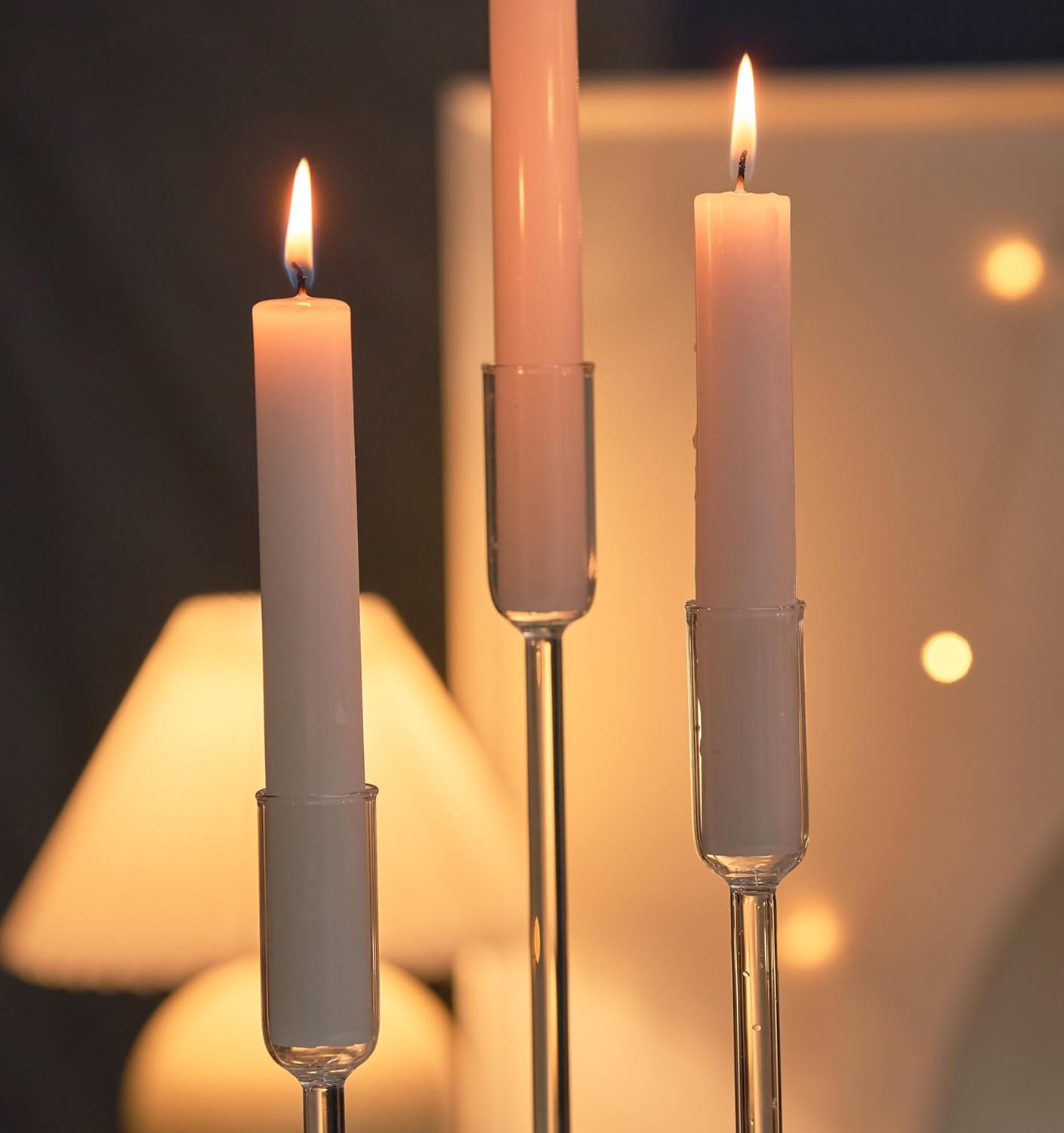 Candle Holder, Glass Taper Candle Tall Candlestick Holder, 3 Different Heights, for Table Centerpiece, Wedding, Party, Clear, 12pcs