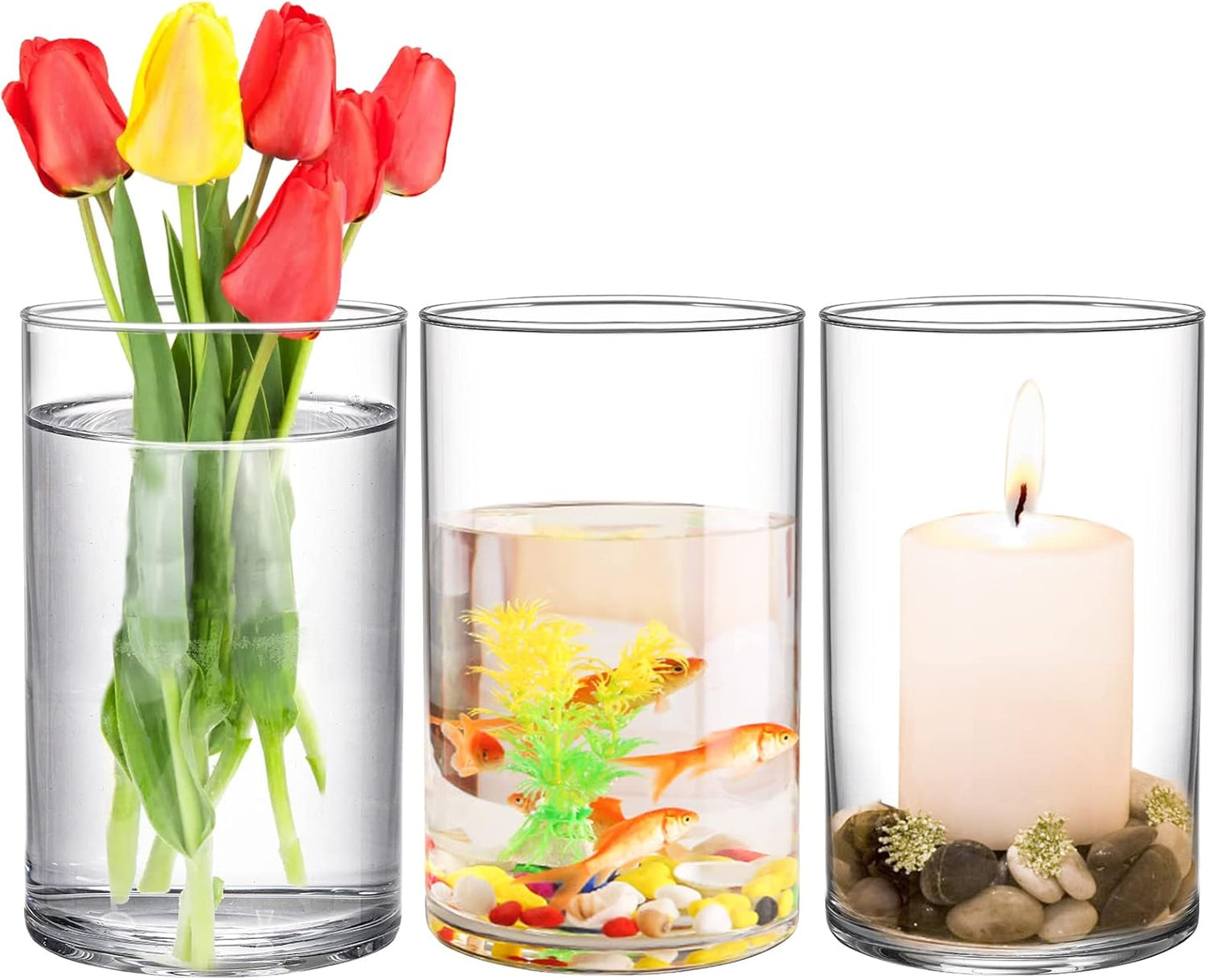 Frcctre 8 Pack 6 Inch Glass Cylinder Vases, Clear Glass Vases Floating Hurricane Candle Holders Flower Vase for Wedding Centerpieces and Home Decoration