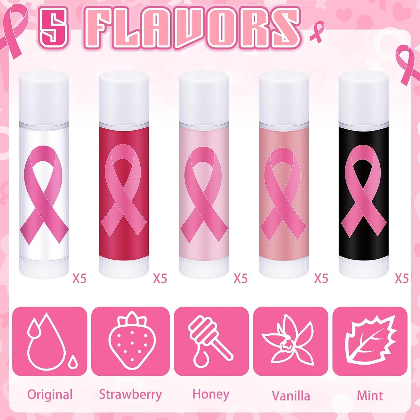 15 Pack Breast Cancer Awareness Lip Balms Gifts Bulk Pink Ribbon Lip Balms Accessories Favors Breast Cancer Awareness Month Items Support Stuff Party Decorations for Women Giveaway