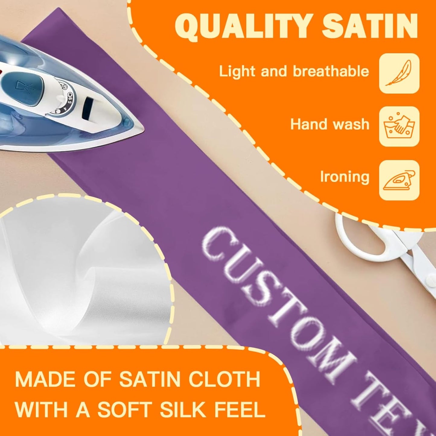 Custom Sash,Personalized Birthday Sash with Text Photo,Customized Bachelorette Sash Quote Sash Bride to Be Sash Color Optional (No decorative edge, Purple)