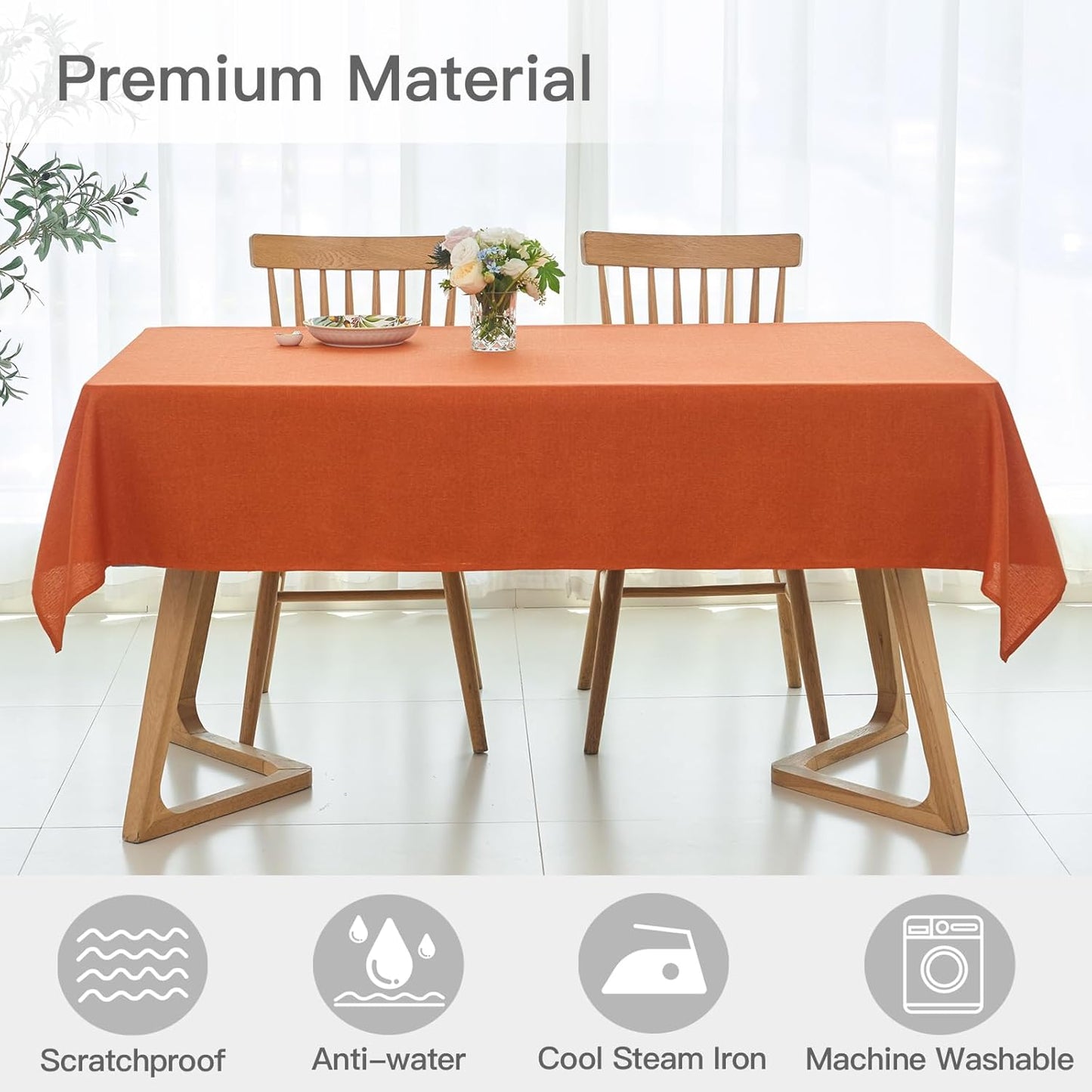 maxmill Fall Tablecloth Linen Texture Stain Resistant Waterproof Wrinkle Free Spillproof Washable Fabric Tablecloths, Dining, Harvest Thanksgiving Dinner Table Cloth, Rectangle 60 x 140 Inch, Rust