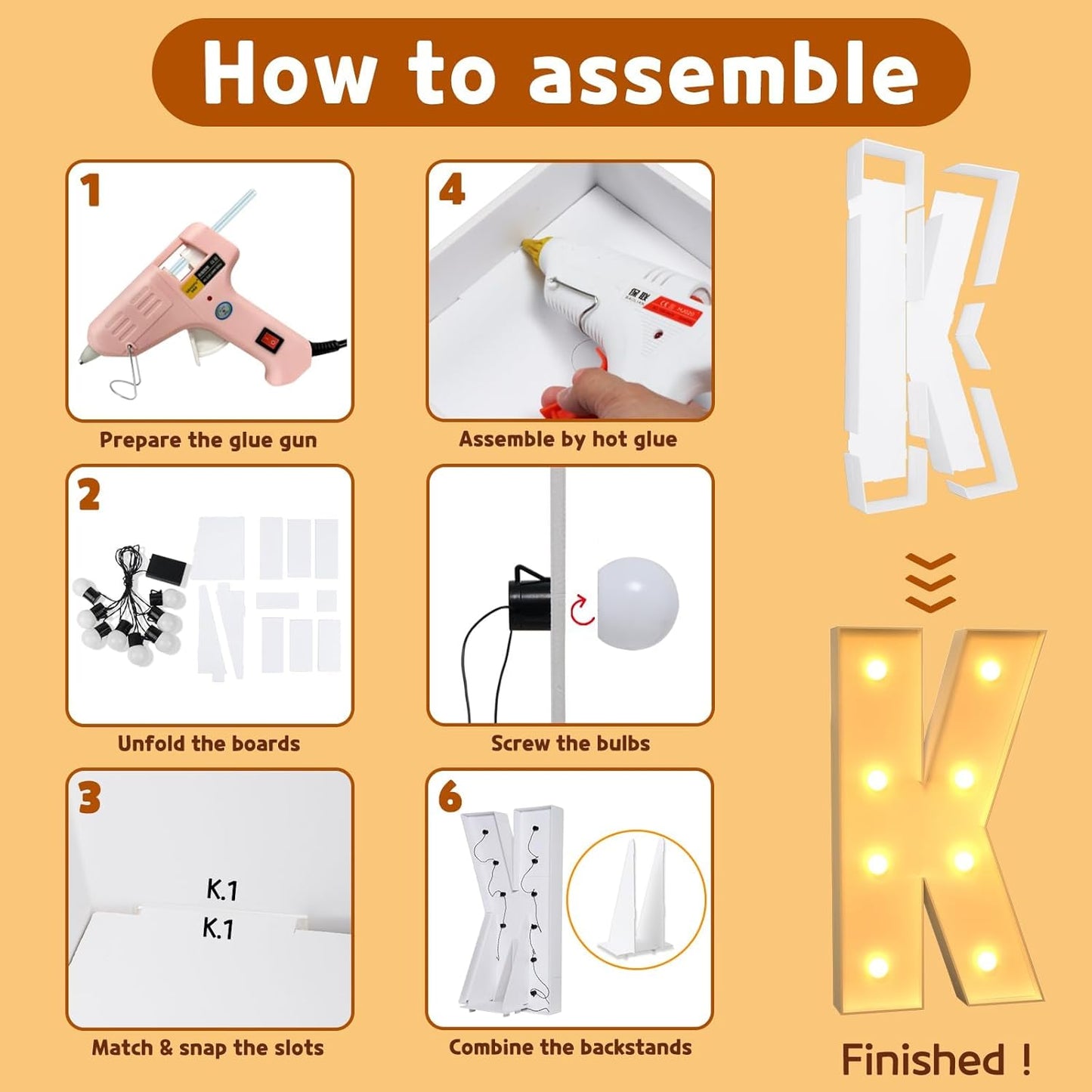 imprsv Marquee Light Up Letters, 3FT Mosaic Letters with Light for Baby Shower Graduation Party Decor, Large K for Engagement Wedding Party Decorations (Need to Assemble)