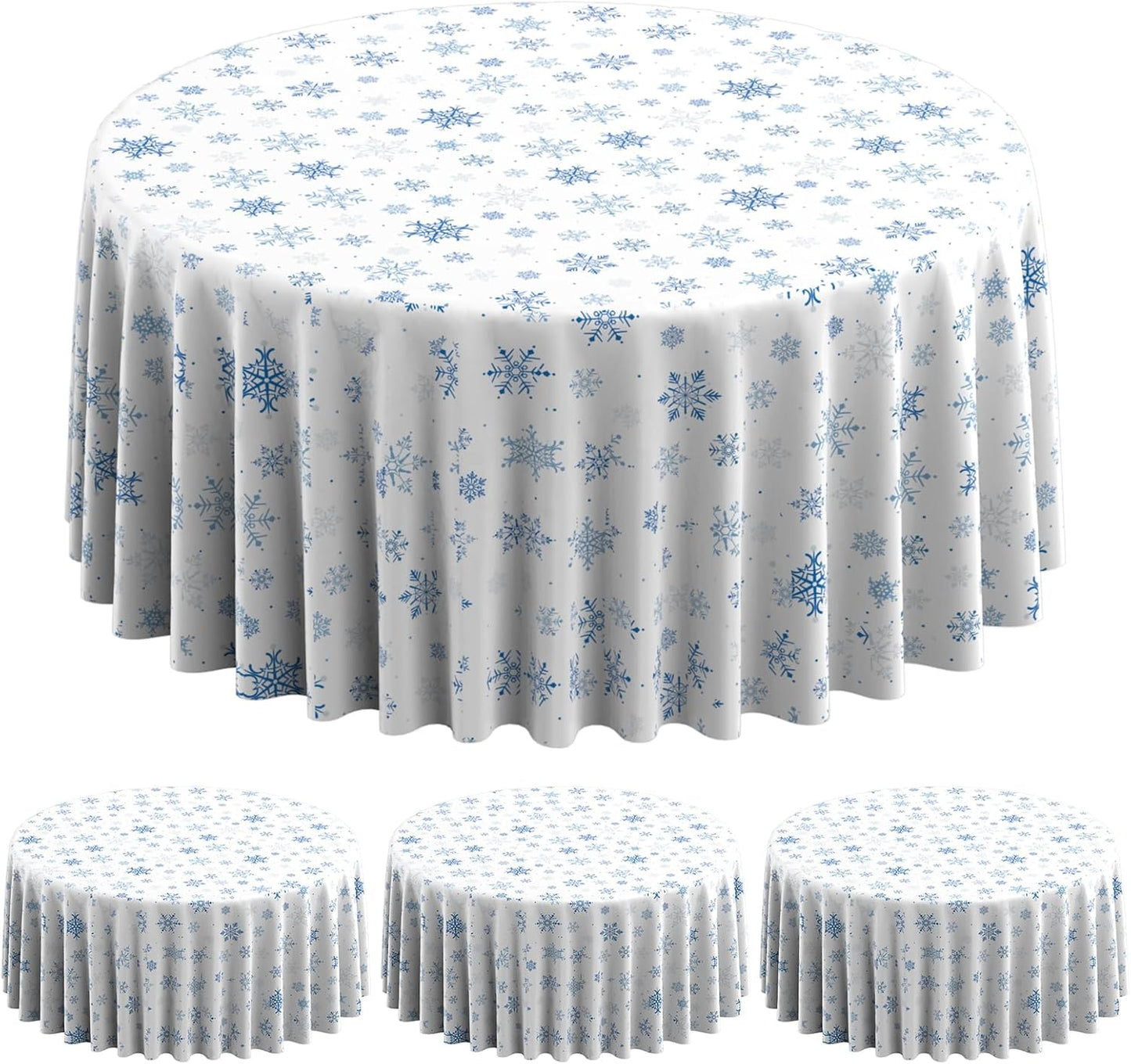 3 Pieces Christmas Snowflake Plastic Party Tablecloth Decorations,Disposable Blue Snowflake White Xmas Round Table Cover Backdrop for Winter Christmas Holiday Party Supplies,84 inch (Blue White)