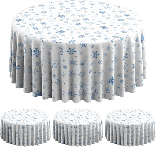 3 Pieces Christmas Snowflake Plastic Party Tablecloth Decorations,Disposable Blue Snowflake White Xmas Round Table Cover Backdrop for Winter Christmas Holiday Party Supplies,84 inch (Blue White)