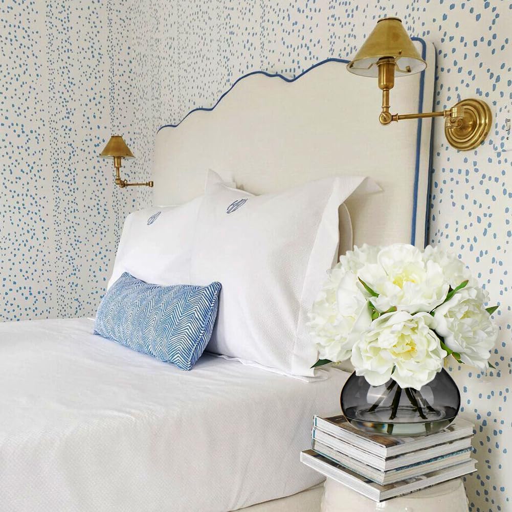 Hollyone Peonies Artificial Flowers with Vase White Peony Fake Flowers Faux Silk Flower Arrangements in Glass Vase with Faux Water Faux Floral Bulk Bouquet for Home Office Table Centerpiece Decoration