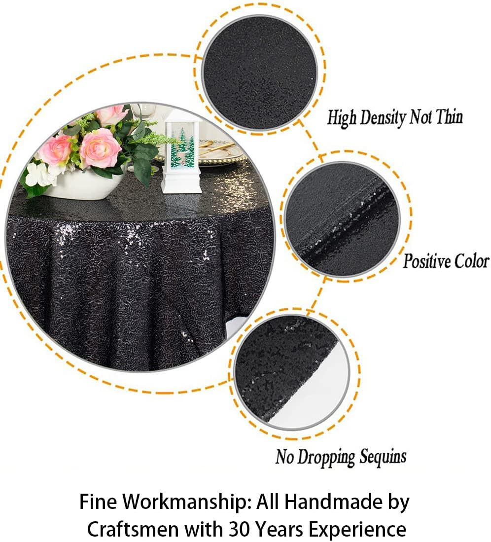 ShinyBeauty Sequin Tablecloth Table Linen Table Cover Table Overlays for Wedding Party Decor Backdrops -1122S (36x36, Black)