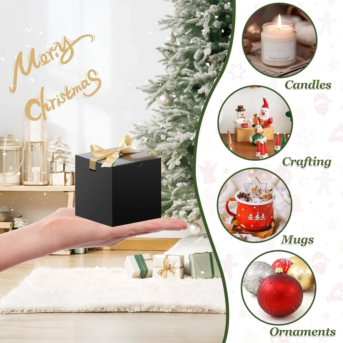 DOYIDE 60 Pcs Small Gift Boxes, 3x3x3 inches Kraft Paper Gift Box with Ribbons, Black Candy Boxes for Christmas Wedding Favors Baby Shower Bridal Shower Birthday Party