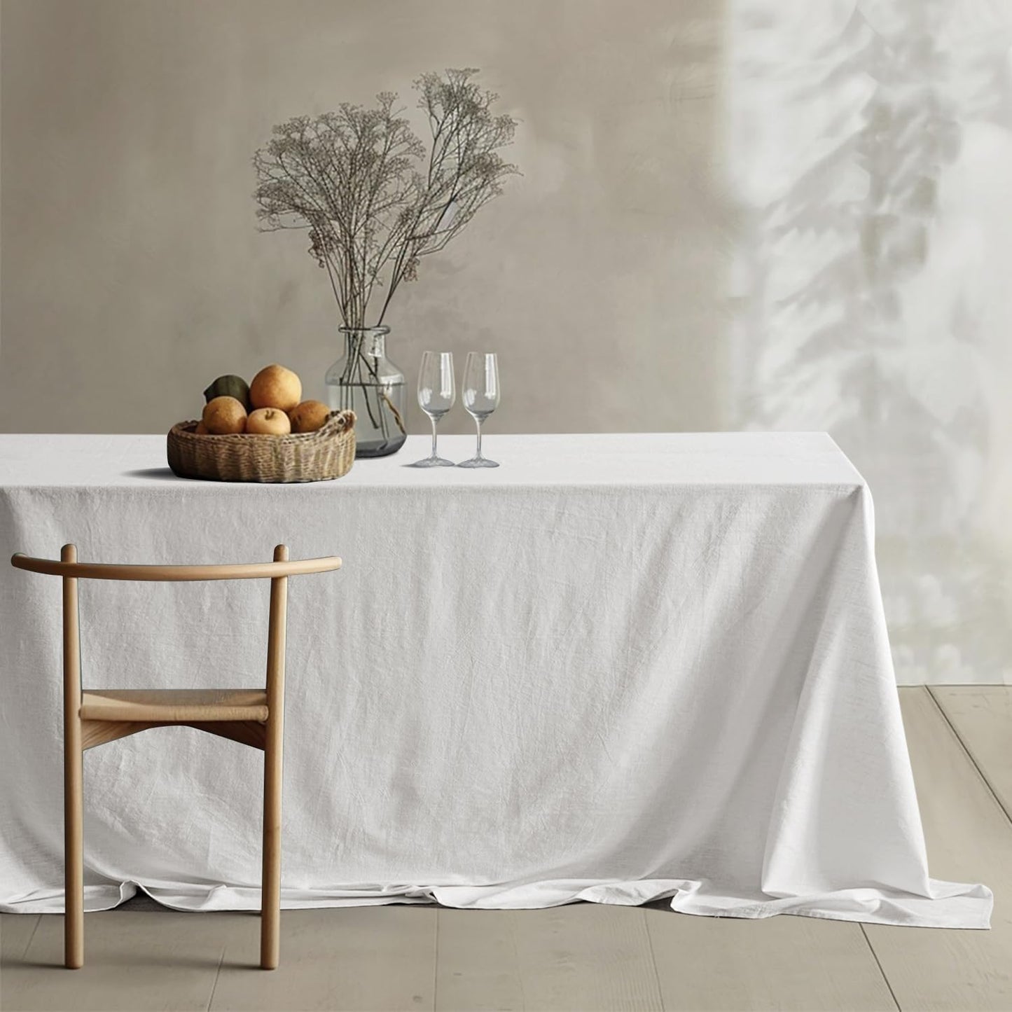 MIULEE White Linen Cotton Blend Tablecloth Rectangle, Luxury Waterproof Stain Resistant Durable Farmhouse Oblong Table Cloth for Dining Party Christmas Weddings Birthday Picnic Events, 52 x 70 inch