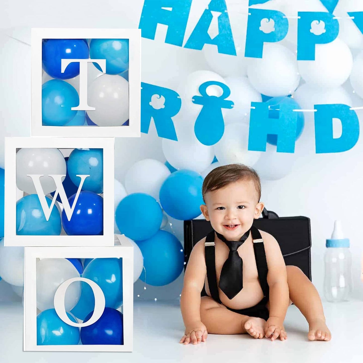 Keencopper First Birthday Decorations For Boy Or Girl, 3 Pcs ONE Balloon Boxes For 1st Birthday