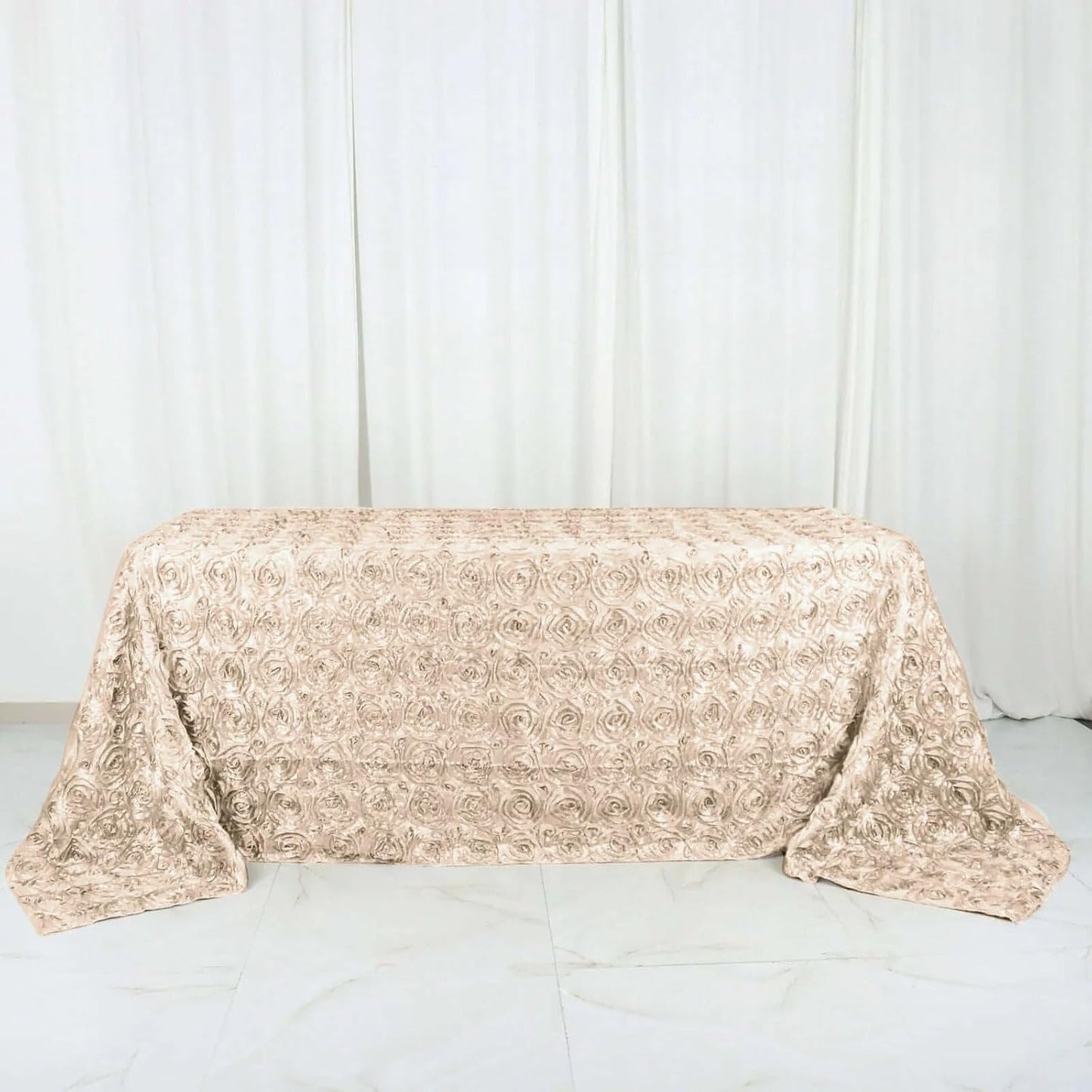 Efavormart 90"X132" Beige Grandiose 3D Rosette Satin Rectangle Tablecloth for Wedding Party Event
