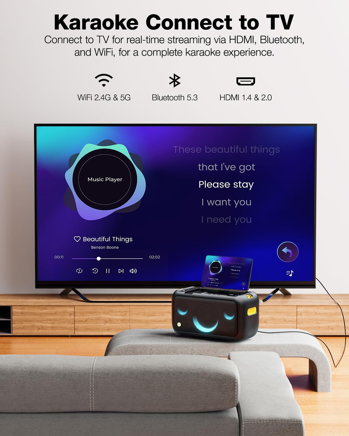 Ikarao Karaoke Machine for Adults, with Lyrics Display Built-in 13.3" Screen, Truly All in One Karaoke Machine with 2 Wireless Microphone (Hidden & Self Charging), 460W Bluetooth Speaker for Party, TV