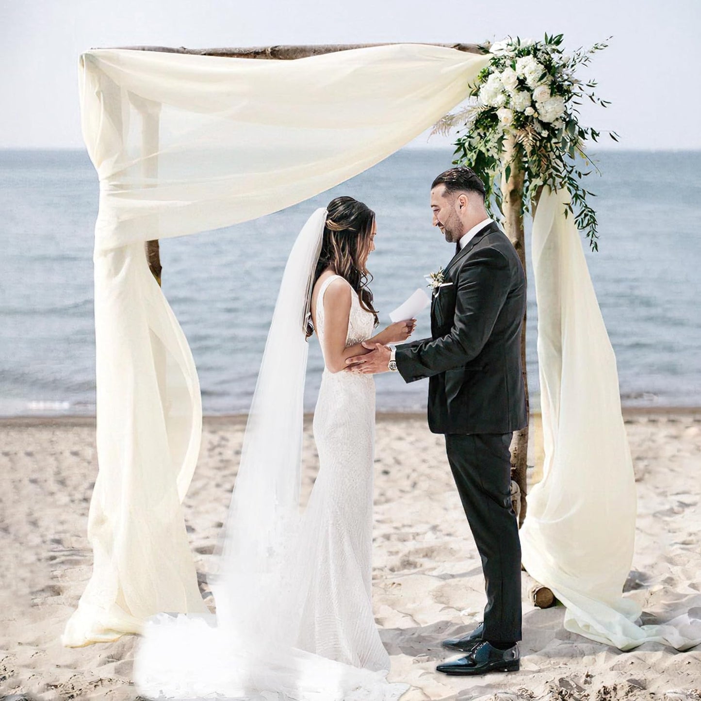 Wedding Arch Draping Fabric, 2 Panels 28" x 19Ft Ivory Wedding Arch Drapes Sheer Backdrop Curtain for Wedding Ceremony Party Ceiling Decor