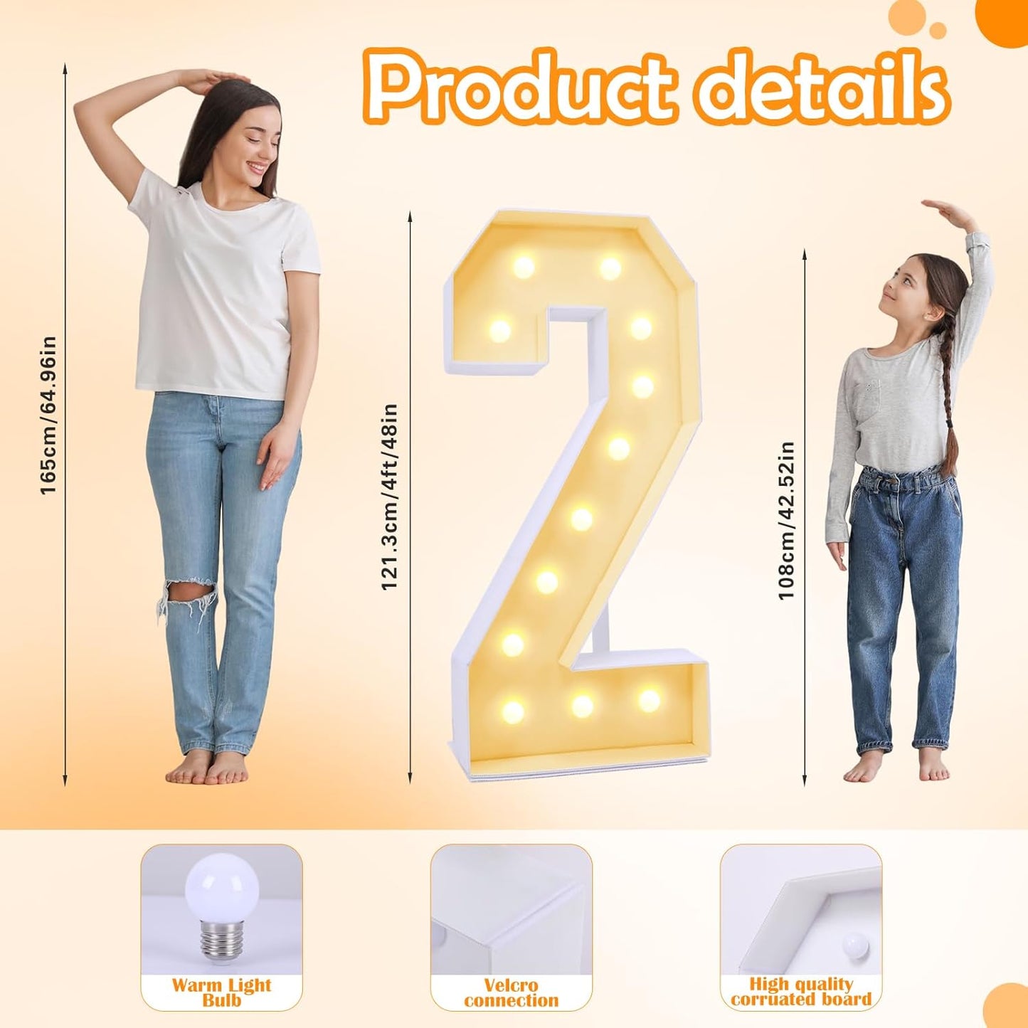 4ft Marquee for Numbers 2, 2025 Marquee for Numbers 4 Feet Tall, Mosaic Numbers for Balloons, Light up Numbers for Party Decorations, Birthday, Anniversary Party Decor (Number 2)