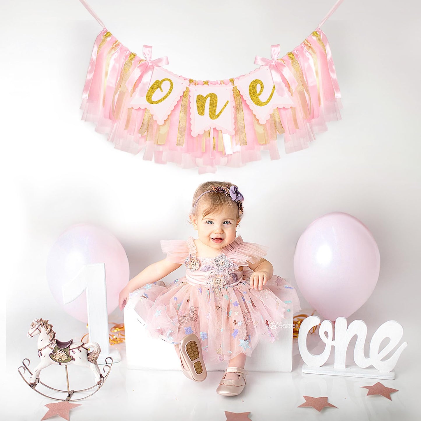 1st Highchair Banner Birthday Girl - NO DIY First Birthday Highchair Banner Pink One Year Old