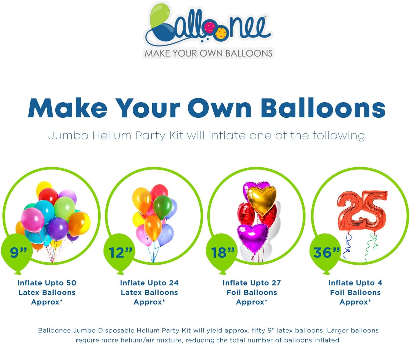 Jumbo Disposable Helium Party Kit, Helium Tank for Balloons At Home, 13.5 Cu Ft Helium Balloon Pump Kit with 50 Assorted Latex Balloons, Helium Tank, Portable for Celebrations