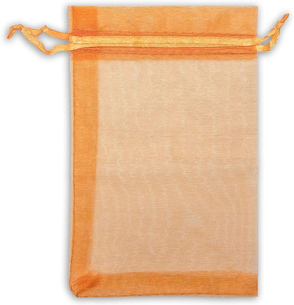 TheDisplayGuys 48-Pack 4x6 Orange Sheer Organza Gift Bags with Drawstring, Jewelry Candy Treat Wedding Party Favors Mesh Pouch